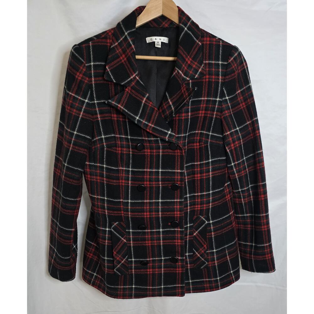CAbi Manhattan Tartan Plaid Wool Blend Double Breasted Blazer Size 4